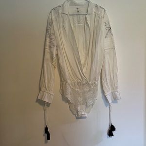 Free People Embroidered Blouse/Bodysuit - sz L
